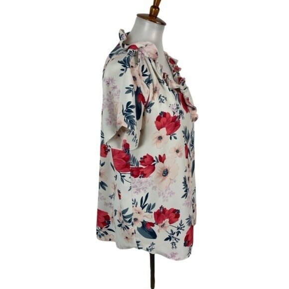 Ann Taylor Blouse Medium Floral Short Sleeve Career Workwear Chic - Picture 3 of 5
